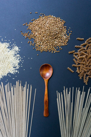 Gluten-free products: buckwheat, quinoa, einkorn (polba, spelt, eincorn, emmer wheat) pasta and soba...