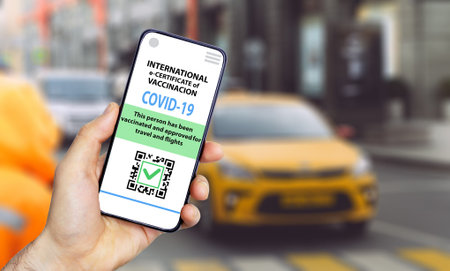 Coronavirus vaccination certificate or vaccine passport for travellers concept. COVID-19 immunity...