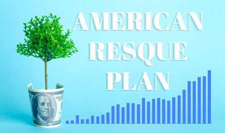 USA dollars background. American rescue plan, USA relief program, stimulus check and Act of 2021...