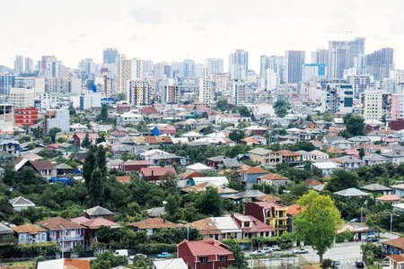 Batumi. Georgia. Panorama of the city on the old and new (modern) Batumi. Houses, apartments, rent, construction. Landscape of Batumi.の写真素材
