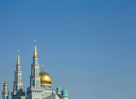 Islamic mosque on a blue sky background. The main cathedral mosque of Muslims in Moscow Russia....