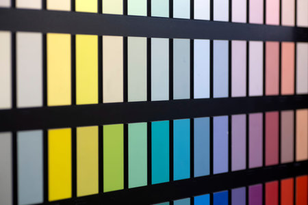 Paint color swatches in the background interior design studio. Selection Various colors and shades...