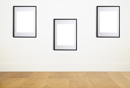 Mock up poster frame in interior white wall. White frame for poster or photo image on clean wall in...