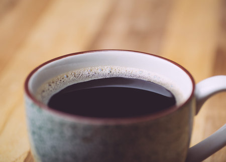 Morning coffe on a wooden table. Morning coffe conceptの写真素材