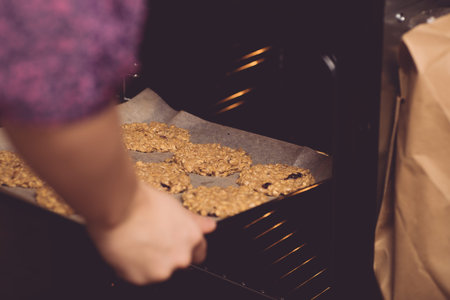 Cooking homemade oatmeal cookies from natural plant ingredients. Cooking stage, veg concept