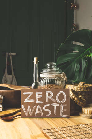 Zero waste concept. Reusable household items cans, plates, bags. Environmental movement to reduce plastic wasteの写真素材