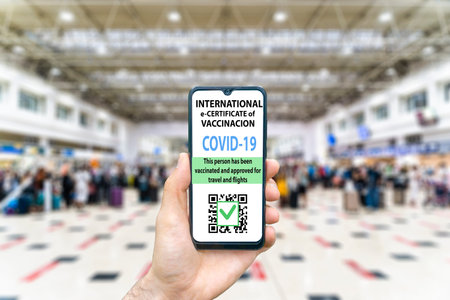 Coronavirus vaccination certificate or vaccine passport for travelers concept. COVID-19 immunity...