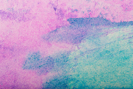 Watercolor background. Purple brush strokes of watercolor paint on white paper.の写真素材