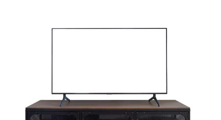 TV led mock up screen. Smart TV on a curbstone in an empty interior.の写真素材