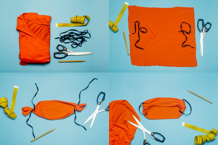 Face mask DIY tutorial and making homemade mask concept. Without sewing an individual antibacterial...
