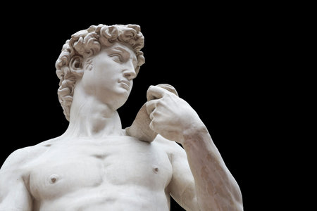 Statue of David isolate. Sculpture of the ancient Greek mythical hero David by the artist Michelangelo.の写真素材