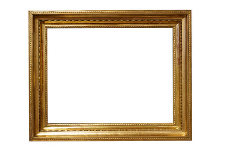 Gold frame for a picture in a classic baroque style on a white blank background.の写真素材