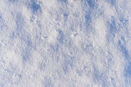 Snowy texture background and snow surface in winter under the sun on a clear frosty day.
