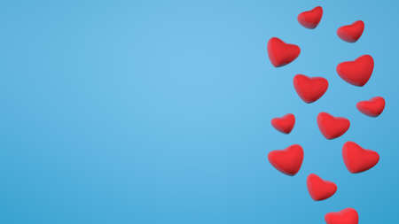 Valentines day banner background. Red 3d hearts on a blank blue backdrop. Copy space for textの写真素材