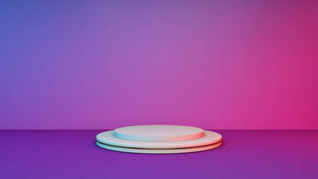 3d podium background. White stone podiums for a cosmetic product or packaging on a colored backdrop with studio light.の写真素材