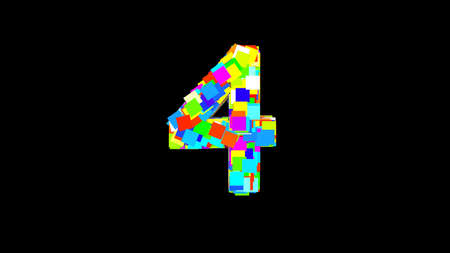 Number 4. 3D Bright colored uppercase large number 4 empty black background isolate. Color fontの写真素材