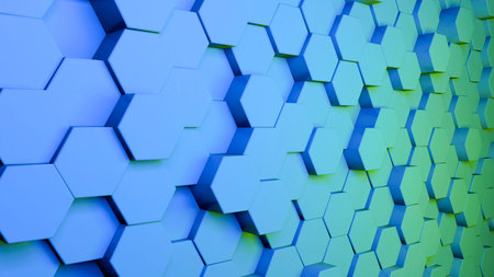 3d hexagon abstract background. Colored grid honeycomb texture digital futuristic surface....