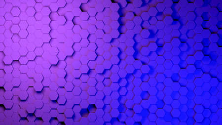 3d hexagon abstract background. Colored grid honeycomb texture digital futuristic surface. Technology, computers, network conceptの写真素材
