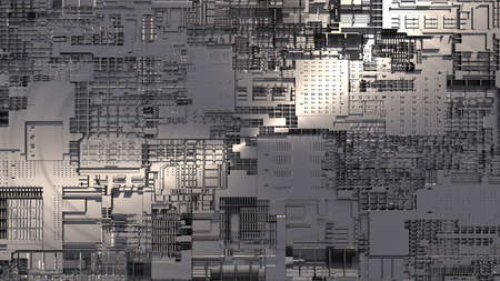 3d cpu processor chip background. Technological metal abstract illustration of microcircuit and microchip computer. Artificial intelligence, AI, cryptoeconomics, nft conceptの写真素材