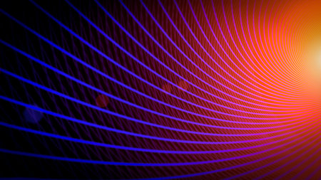 3d abstract neon data background. Colored glowing energy lines, spheres and pulses on an empty black...