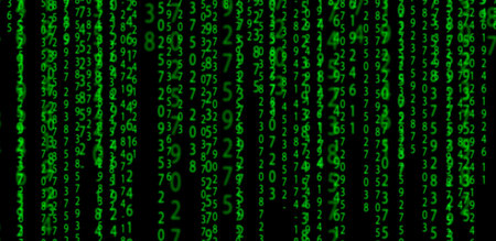 Matrix background. Green data code abstract numbers on black background. Technology, cyberpunk,...