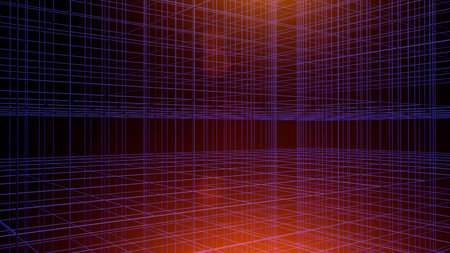 3d data abstract background. Technology digital blue grid lines on black backdrop. Cyber, science,...