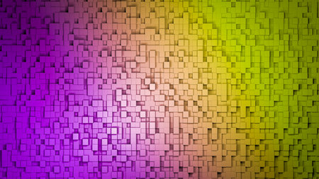 Geometric colorful abstract 3D background of rainbow squares and cubes. Science, design, game,...
