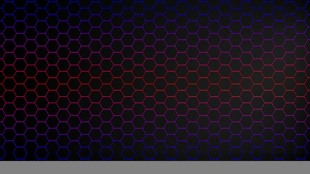 3d hexagon neon background. Technology abstract geometry dark backdrop with honeycomb and neon...