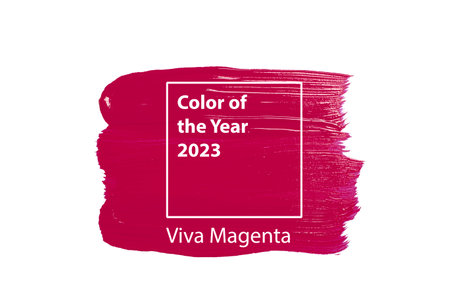 Color of the year 2023 background. Magenta new trend color on white background. Texture paint smearの写真素材