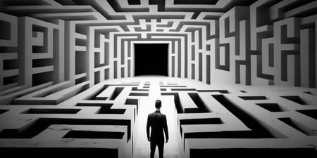 Man in the maze. Created with generative Ai technology. High quality illustrationの素材