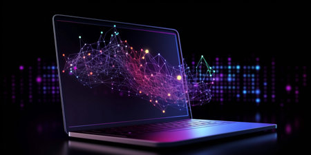 Laptop with analytical data. Created with generative Ai technology.の素材