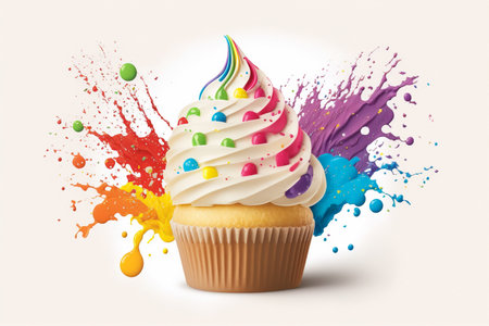 Festive cupcake background. Created with generative Ai technology.の素材