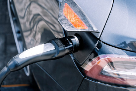Charging station for electric cars. Types and connectors of ports for charging vehicles. High...