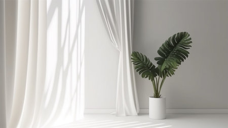 Empty white sunny room. Created with generative Ai technology. High quality illustrationの素材