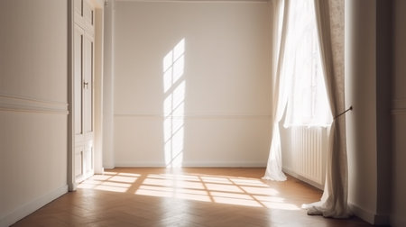 Empty white sunny room. Created with generative Ai technology. High quality illustrationの素材