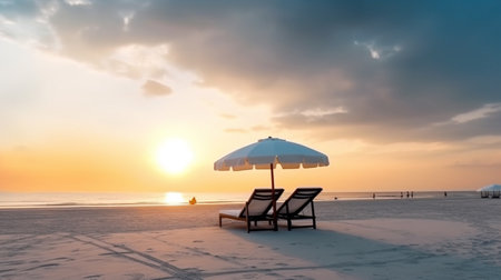 Sunset sea beach. Created with generative Ai technology. High quality illustrationの素材