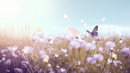 Field sun butterfly background Created with generative Ai technology. High quality illustrationの素材
