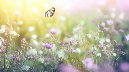Field sun butterfly background Created with generative Ai technology. High quality illustrationの素材