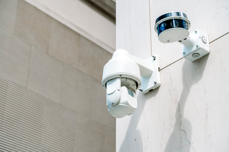 Security surveillance camera. Security, safety and tracking in the city and public placeの写真素材