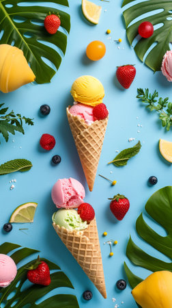 Ice cream bright background.の素材