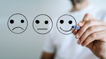 Emotional assessment and feedback concept. Psychology, emotions, mood idea concept.の写真素材