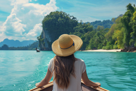 Girl on a boat at seaの素材