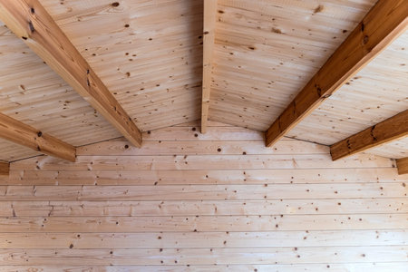 Wooden house structure made from new wooden beams