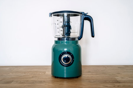 Blender for cocktails and homemade food. Blender on a yellow background. Minimal art concept, copy spaceの写真素材