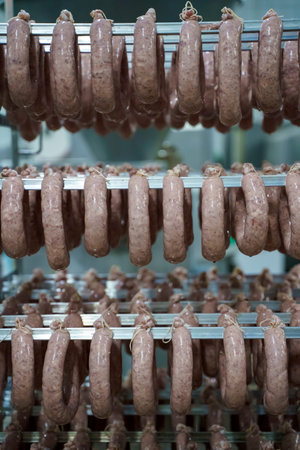 Production of meat sausages and sausages from pork and beef. Meat factory