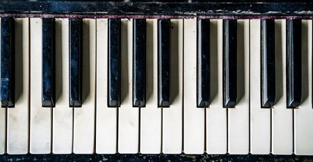 Piano keys background. Old vintage piano for classical music and jazz.の写真素材