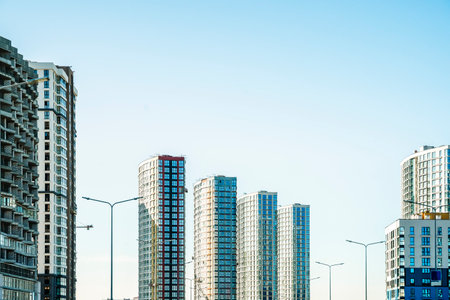 New apartment building of modern architecture. Modern residential quarter of the city. Development, construction, housing concept.の写真素材