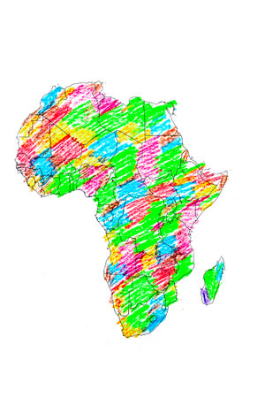 Africa Map Drawing with Colored Pencils for Kidsの写真素材
