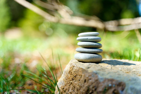 Stacked smooth stones. Zen meditation and yoga backgroundの写真素材