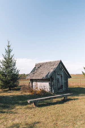 Old Rustic wooden log cabin on nature landscape.の写真素材
